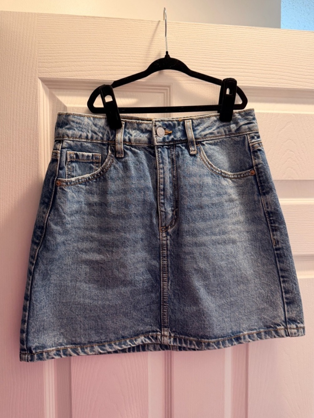 Dynamite High Rise Denim Mini Skirt in Blue